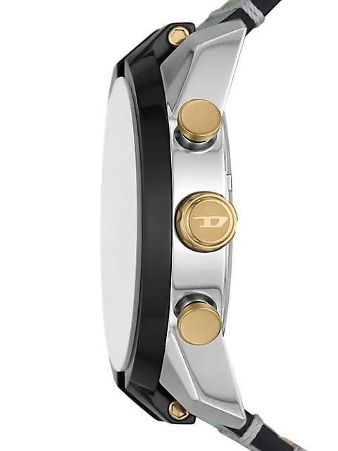 Montre chronographe divisée en acier inoxydable avec bracelet en cuir DIESEL