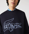 Sweatshirt à col rond en molleton de coton avec crocodile brodé Lacoste