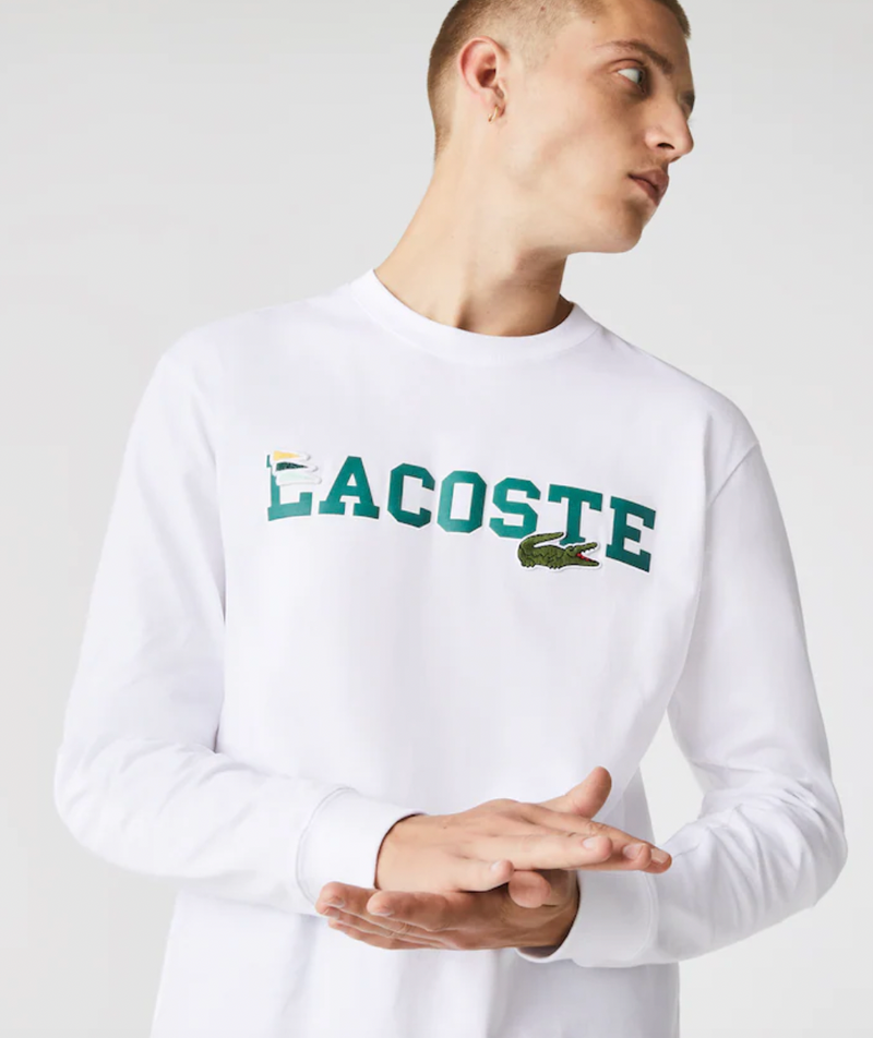 T-shirt à manches longues en coton avec marquage Lacoste
