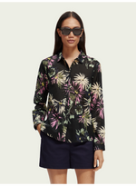 Chemise Scotch & Soda noire fleurie rose orchidée